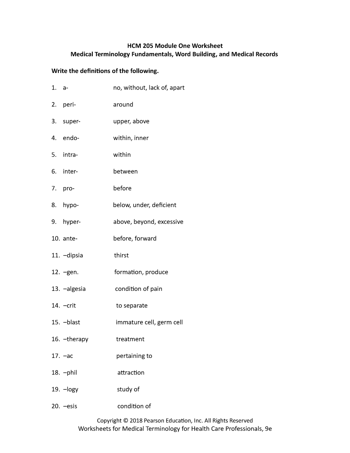 1 3 Worksheet Medical Terminology Word Building And Medical 