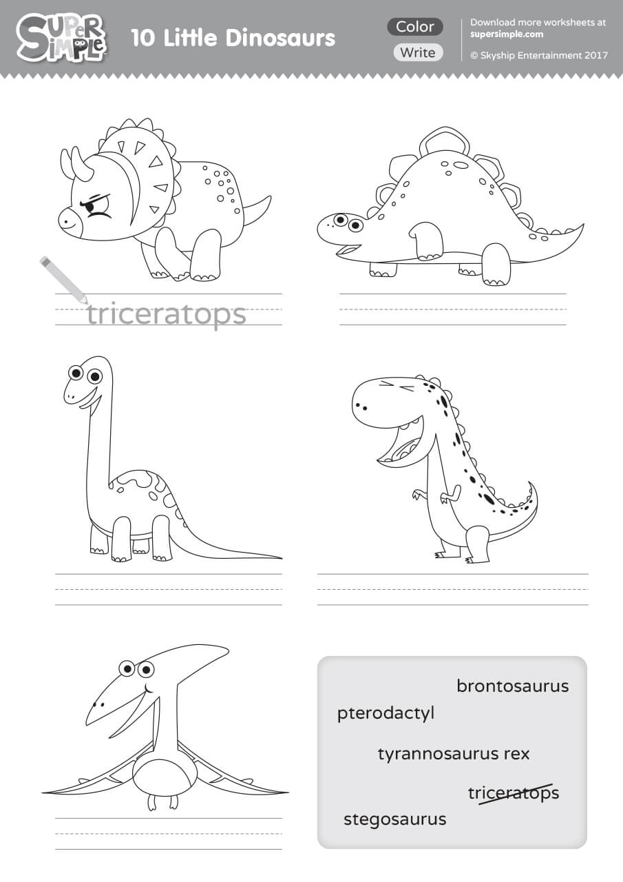 10 Little Dinosaurs Worksheet Write U0026 Color Super Simple