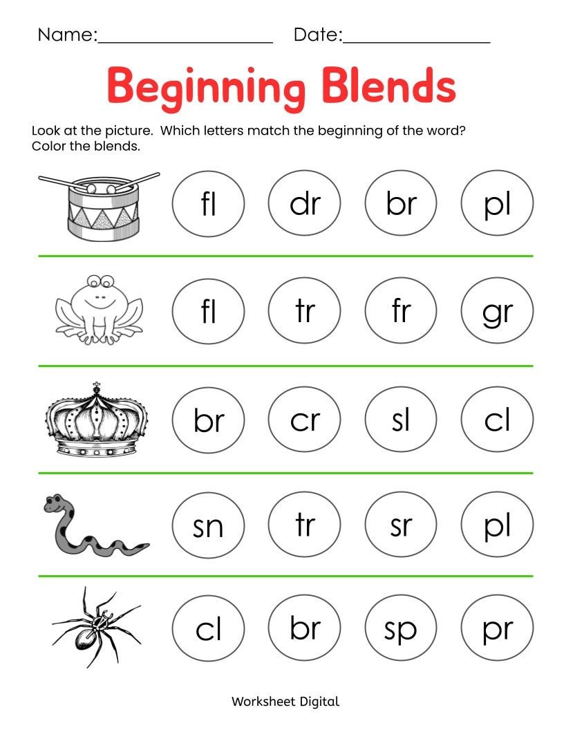 10 Printable Beginning Blends Worksheets For Kindergarten 
