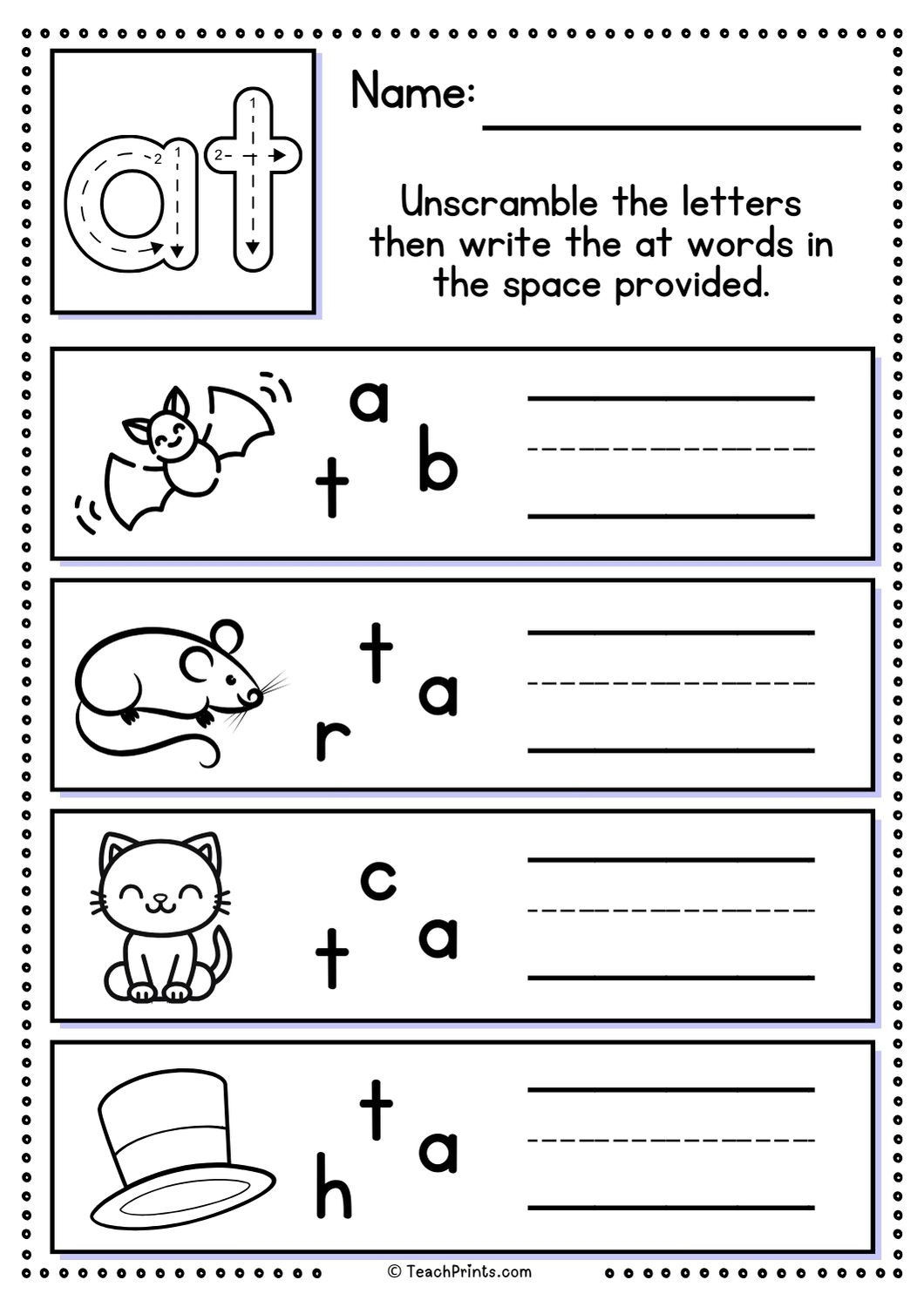 Kindergarten At Word Family Worksheets