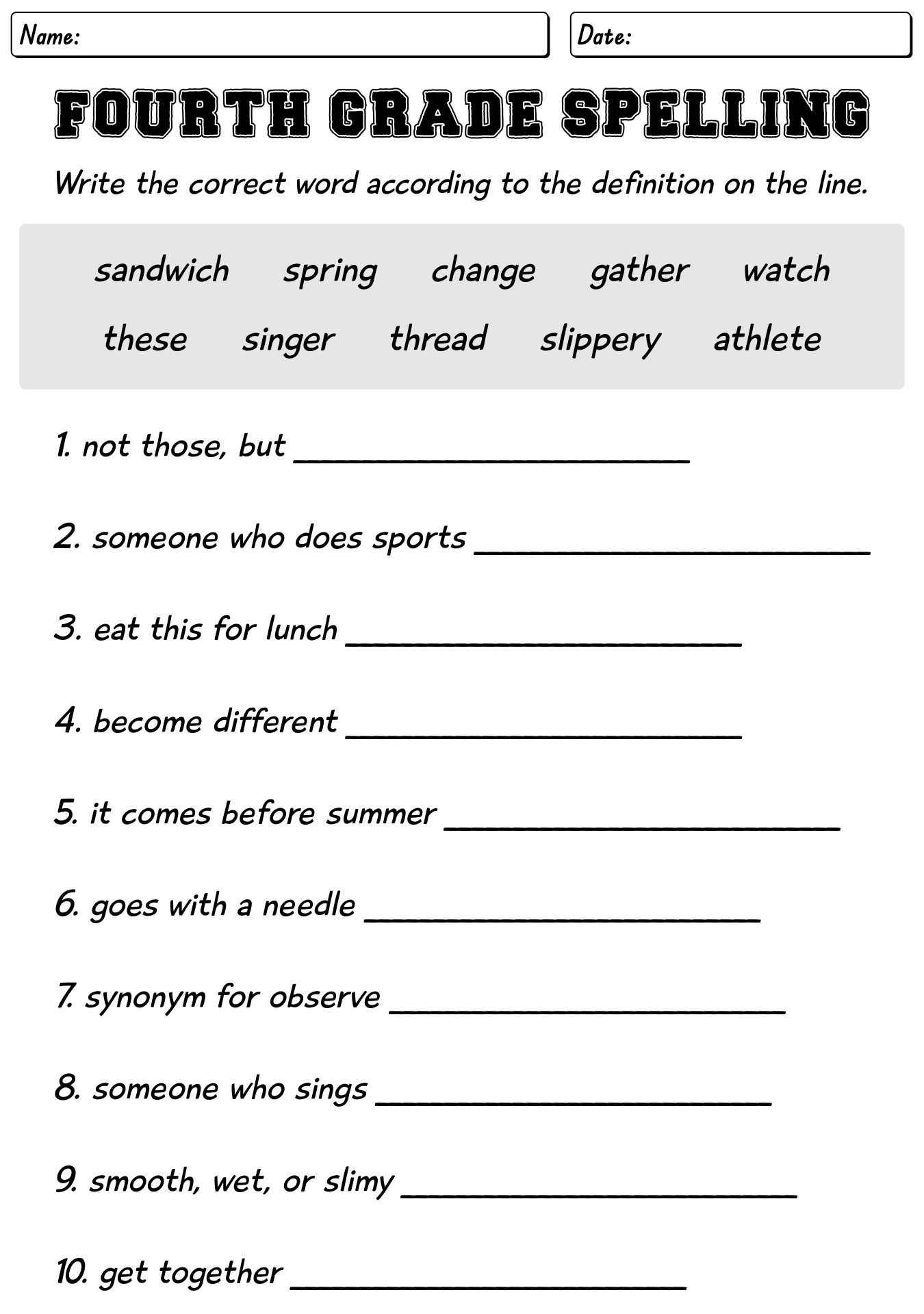 Free Printable Spelling Worksheets Grade 4 Free Printable Spelling Worksheets Grade 4