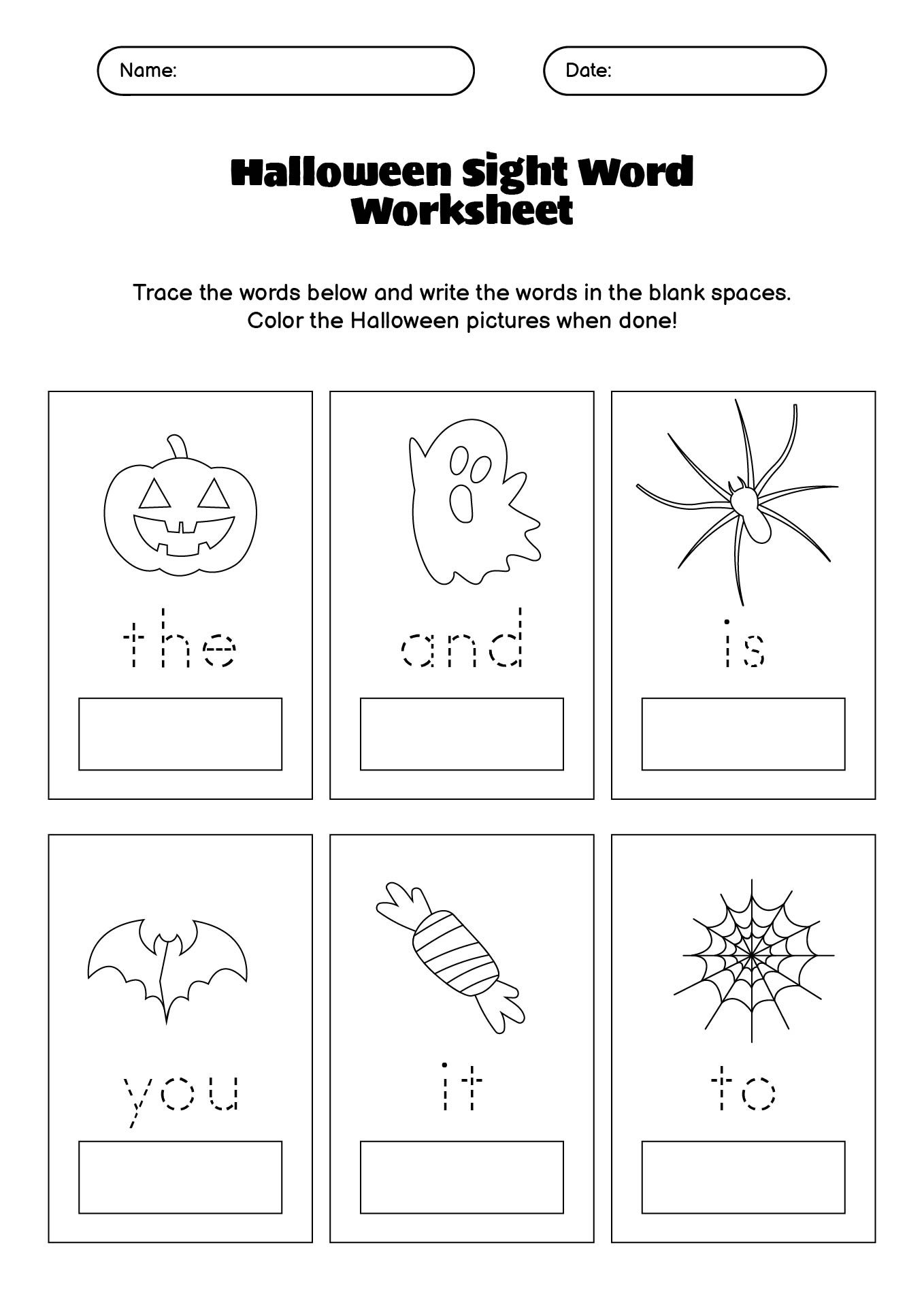 13 Halloween Sight Word Worksheets Free PDF At Worksheeto