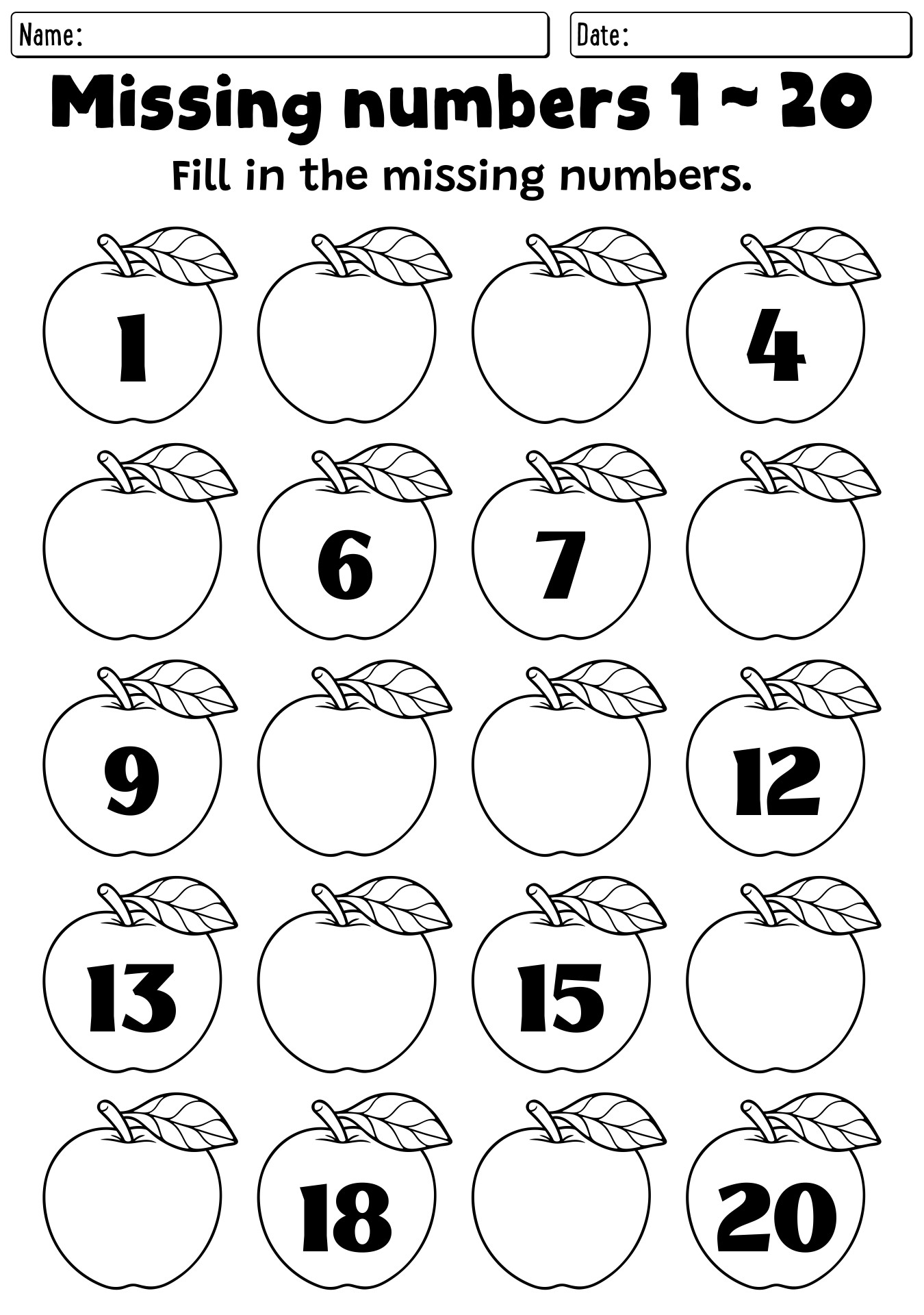 Printable Math Preschool 1 20