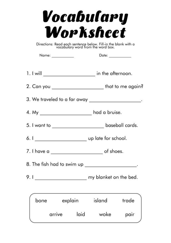Free Printable Vocabulary Worksheets 7th Grade - Worksheets Template Free