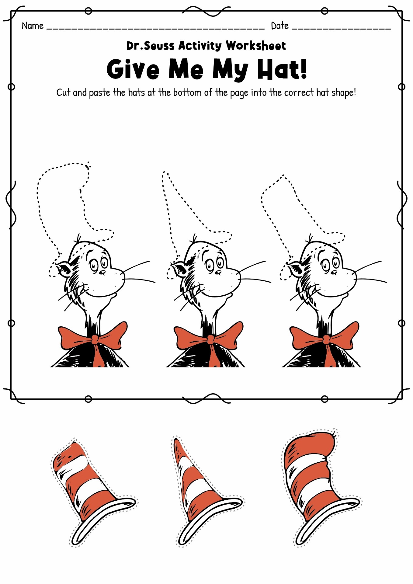 Free Printable Dr Seuss Worksheets Kindergarten