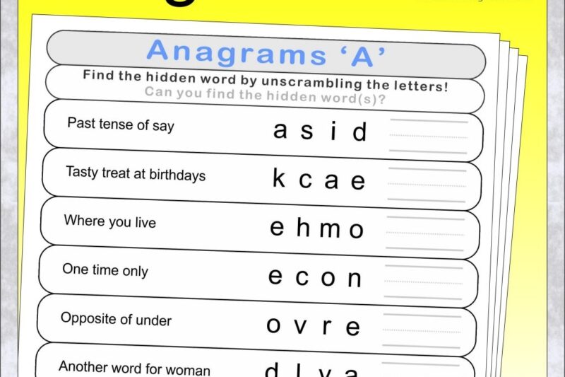 Free Printable Anagram Worksheets