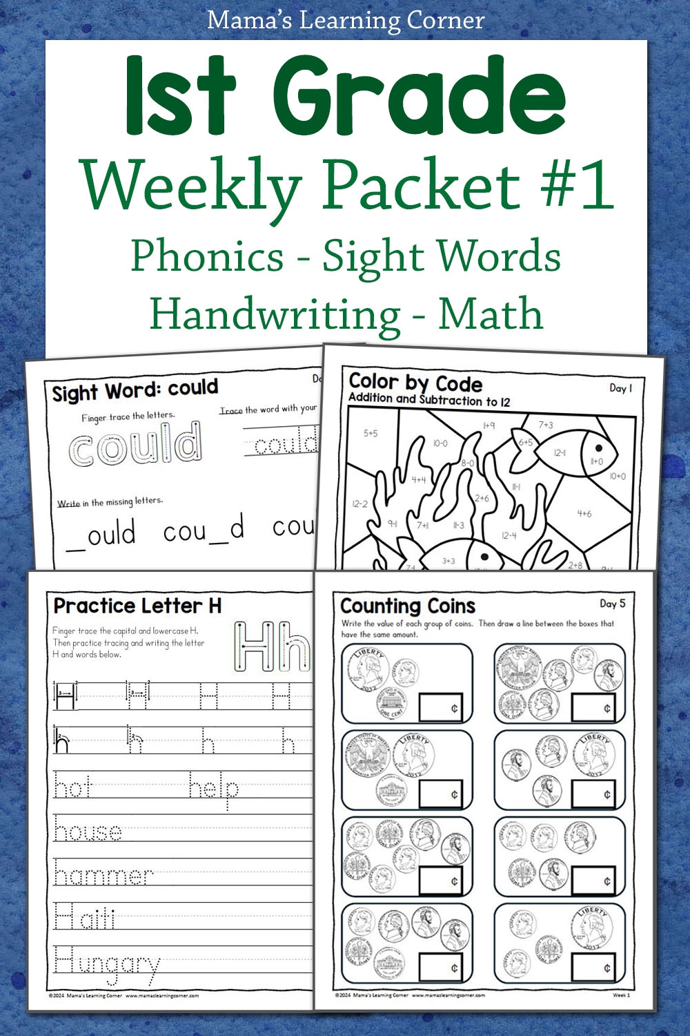 1st Grade Weekly Worksheet Packet 1 With Math And Phonics Mamas 
