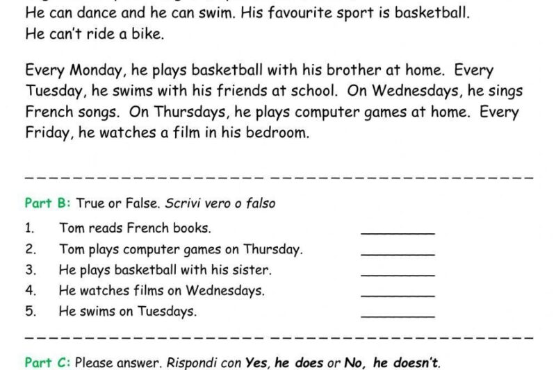 Esl English Reading Comprehension Worksheets