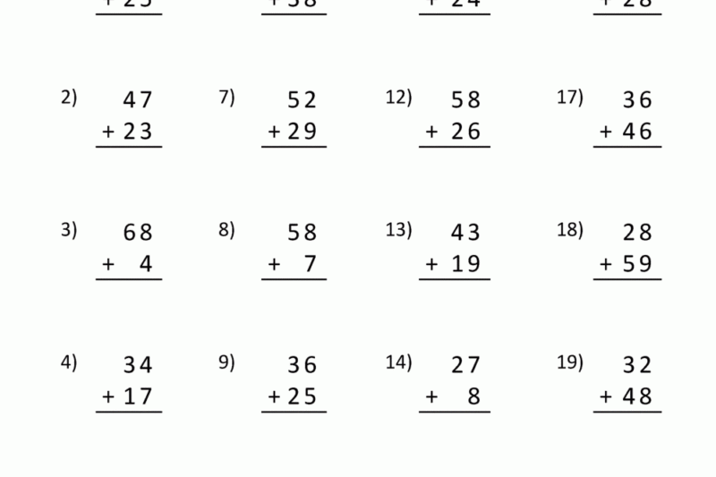 Free Printable Two Digit Addition Worksheets