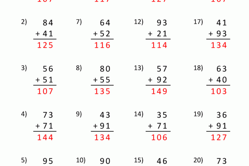 2 Digit Math Addition Worksheets
