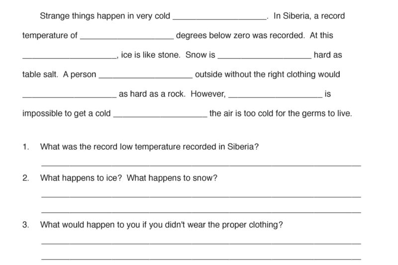 5th Grade Free Printable Cloze Worksheets