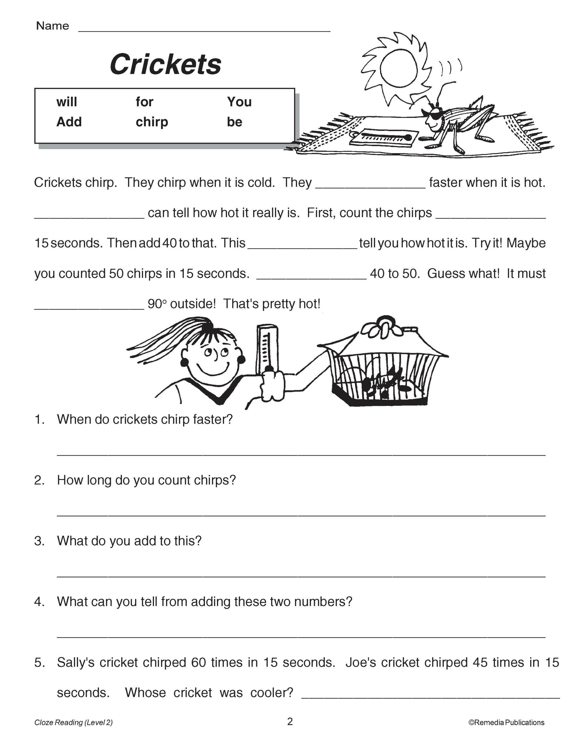 5th Grade Free Printable Cloze Worksheets