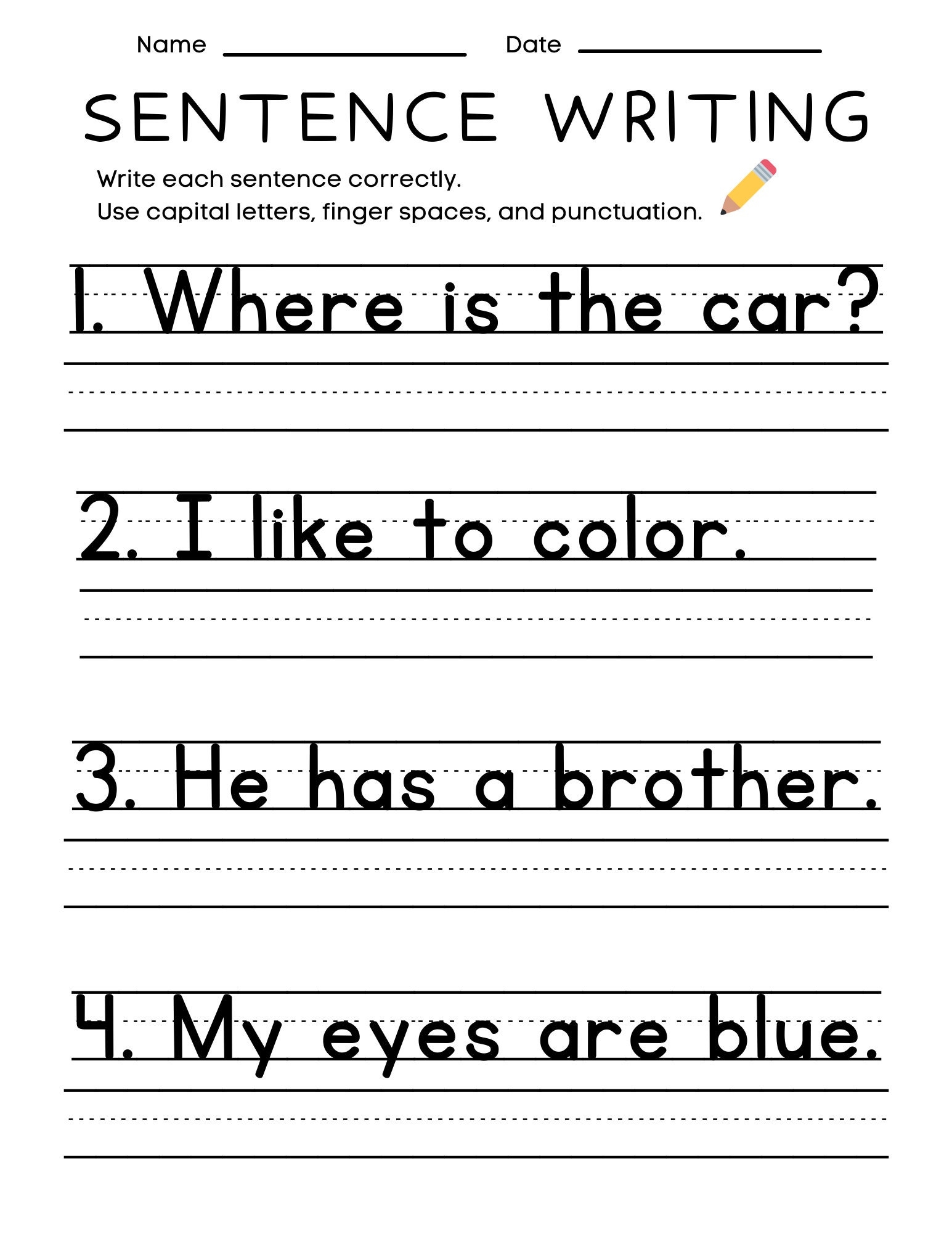 Free Printable Grade 1 Writing Worksheets