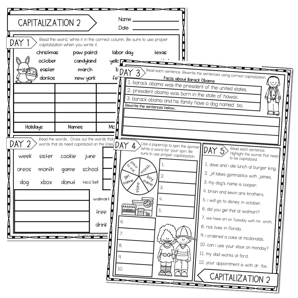 2nd Grade Grammar Worksheets Capitalization 2 Lucky Little 