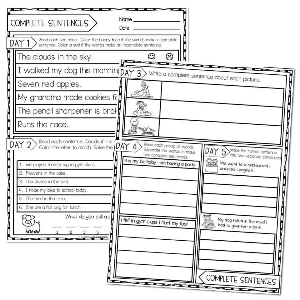 2nd Grade Grammar Worksheets Complete Sentences Lucky Little Learners