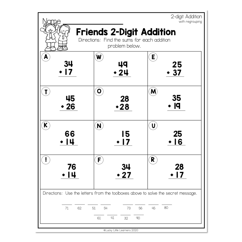 2 Digit Math Addition Worksheets