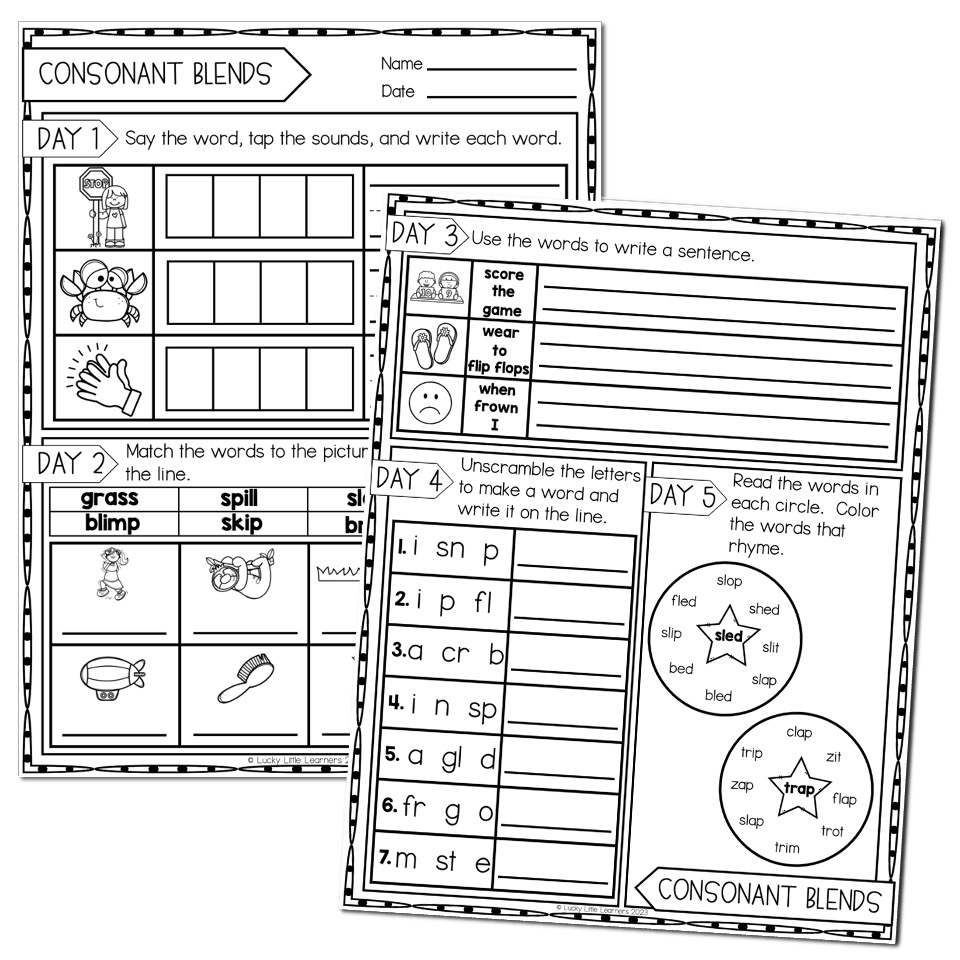 2nd Grade Phonics Worksheets Consonant Blends Lucky Little Learners