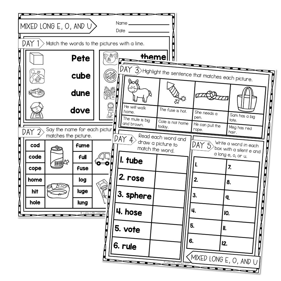 2nd Grade Phonics Worksheets Mixed Long E O And U Lucky Little Learners