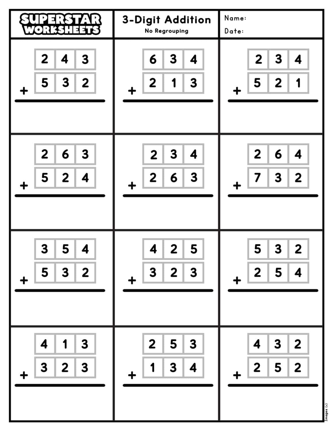 3 Digit Addition Worksheets Superstar Worksheets