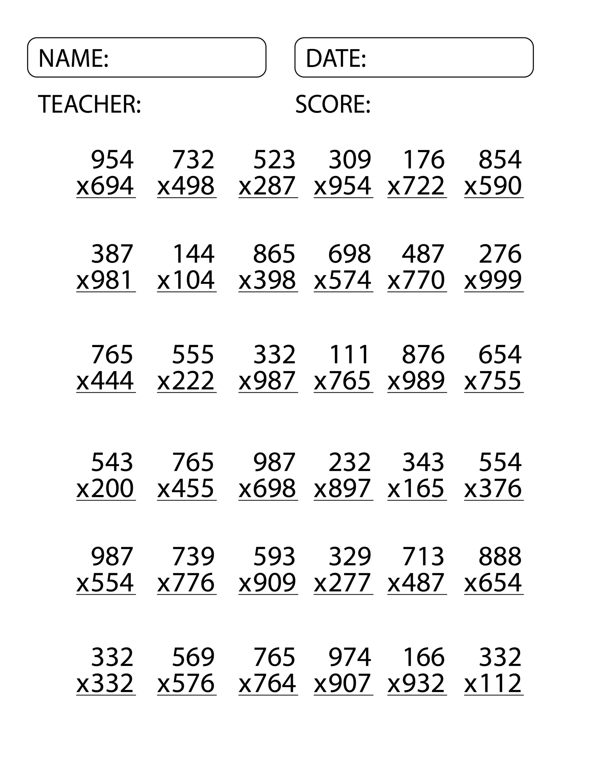 Multiplication Worksheets Free Printable 3rd Grade