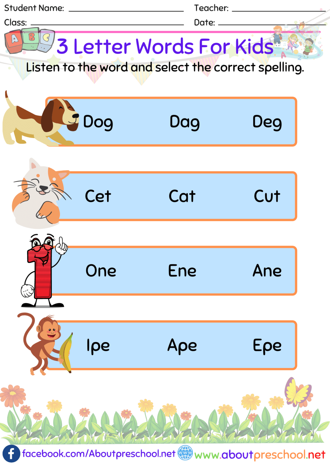 Three Letter Words Worksheets Kindergarten