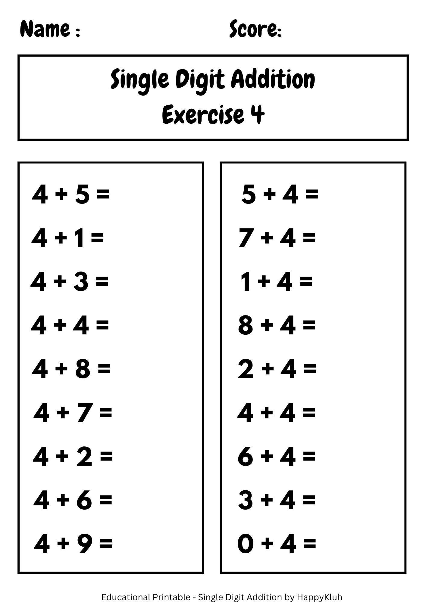 30 Printable Single Digit Addition Worksheets Preschool 2nd Grade 