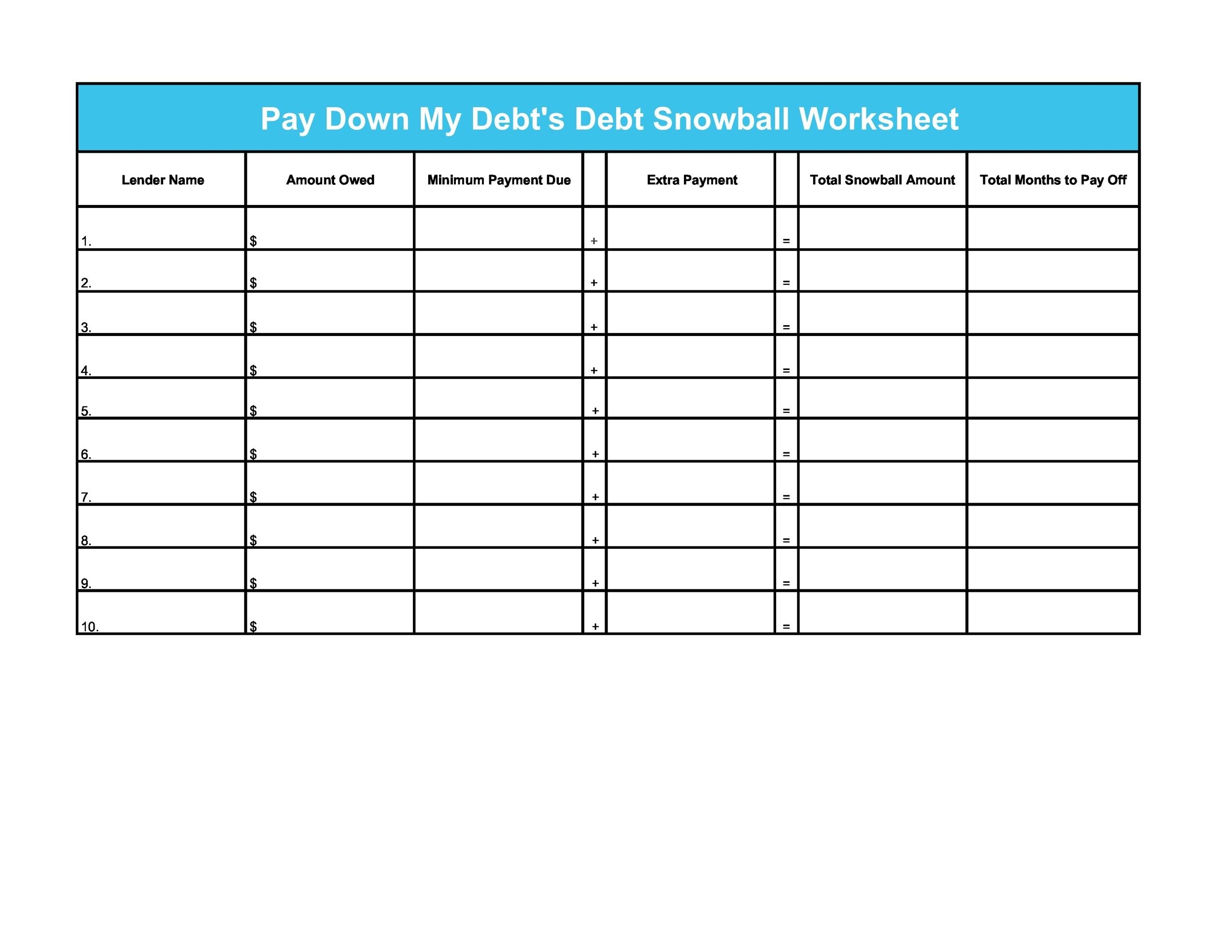 Free Printable Debt Snowball Worksheet