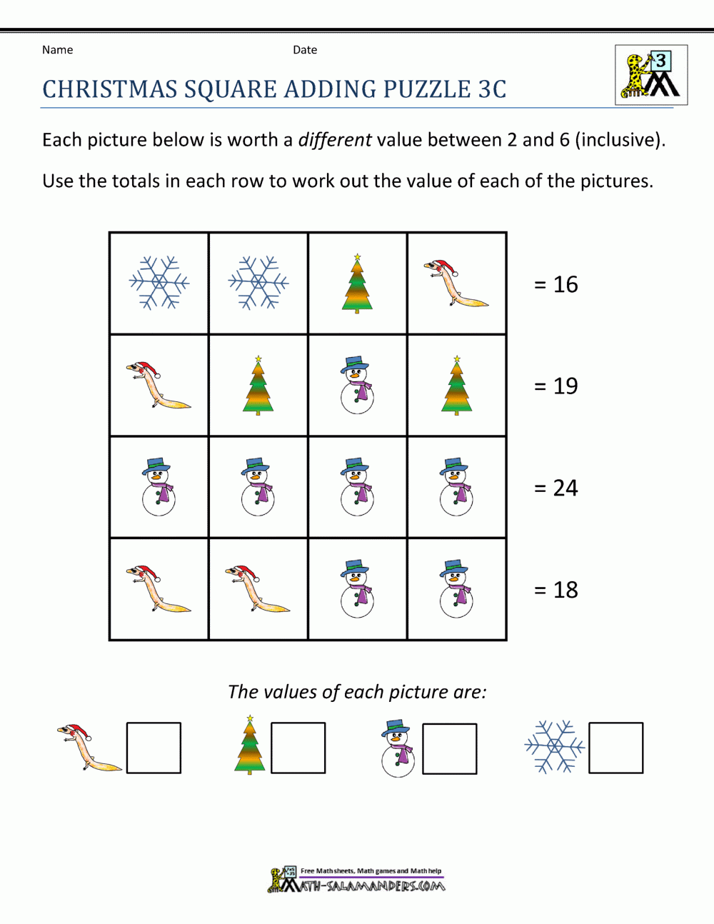 3rd Grade Christmas Math Worksheets