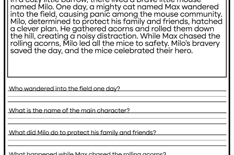 4th Grade Reading Comprehension Printable Worksheets