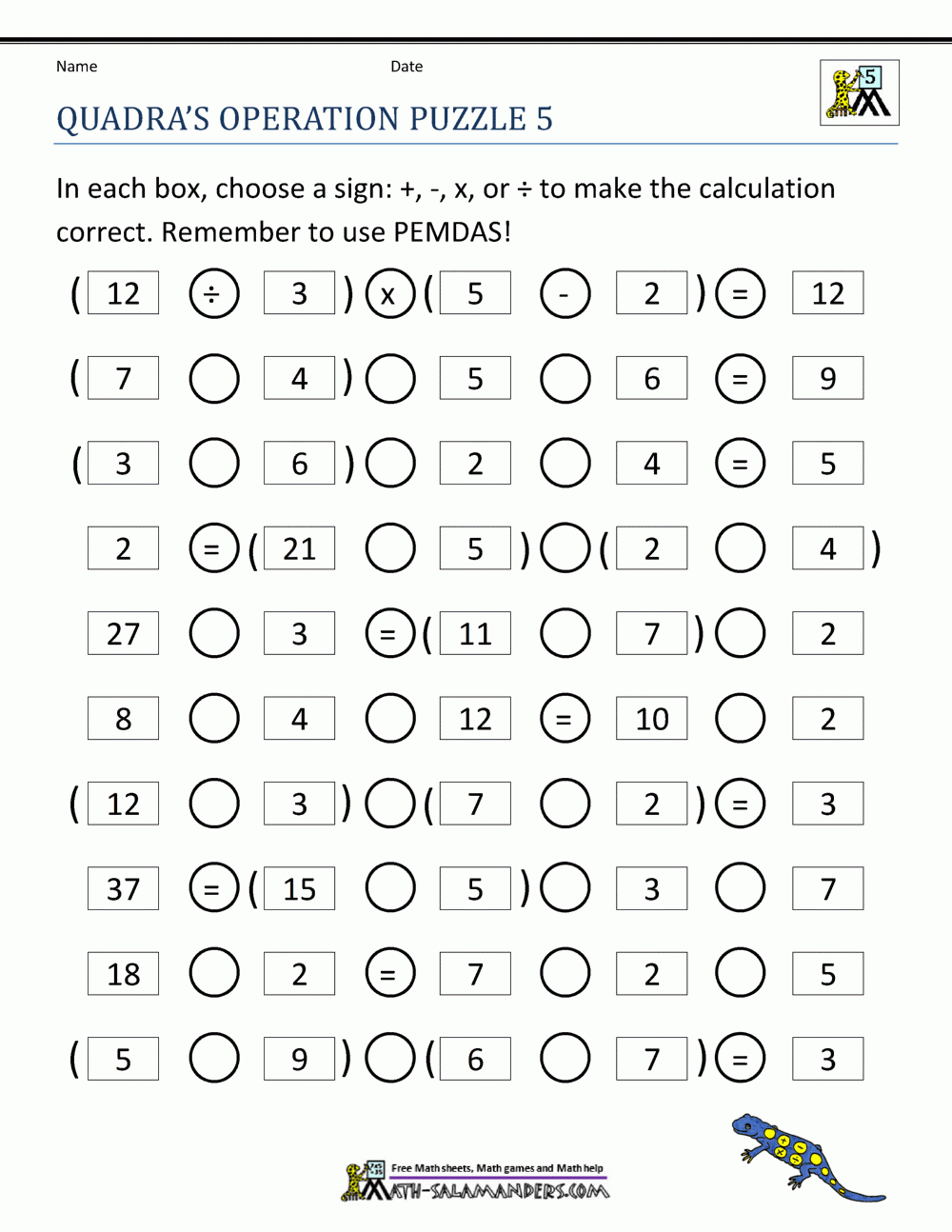 5th Grade Math Puzzles