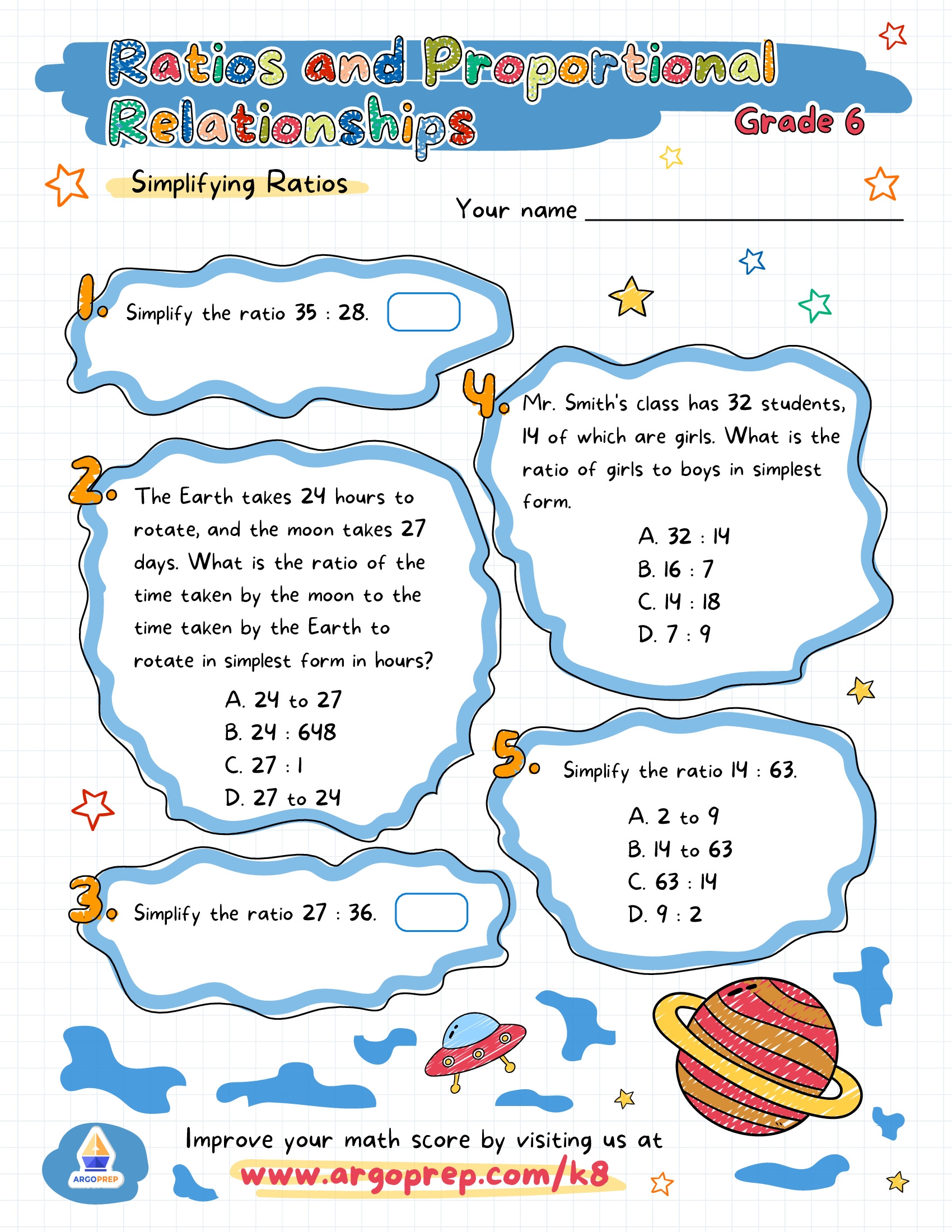 Free Online Printable 6th Grade Worksheets