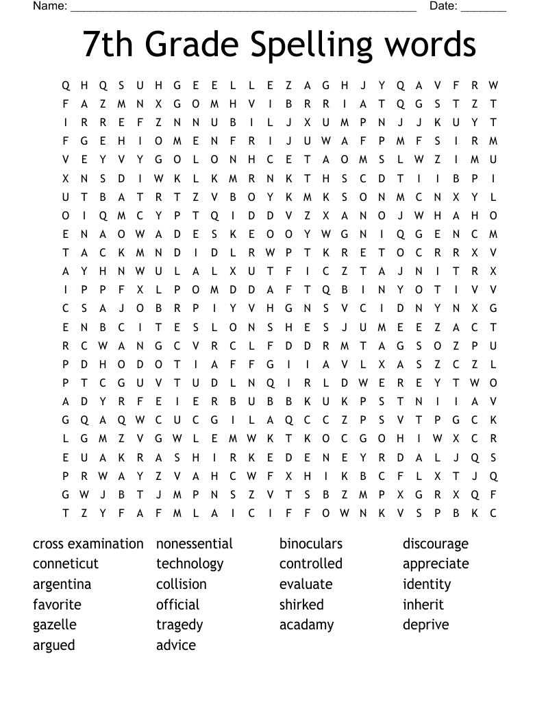 7th Grade Spelling Words Word Search WordMint Worksheets Library