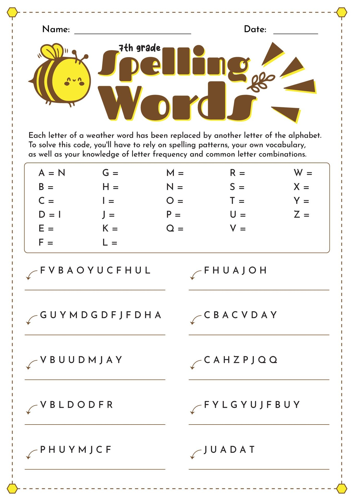 7Th Grade Spelling Worksheets Free Printable