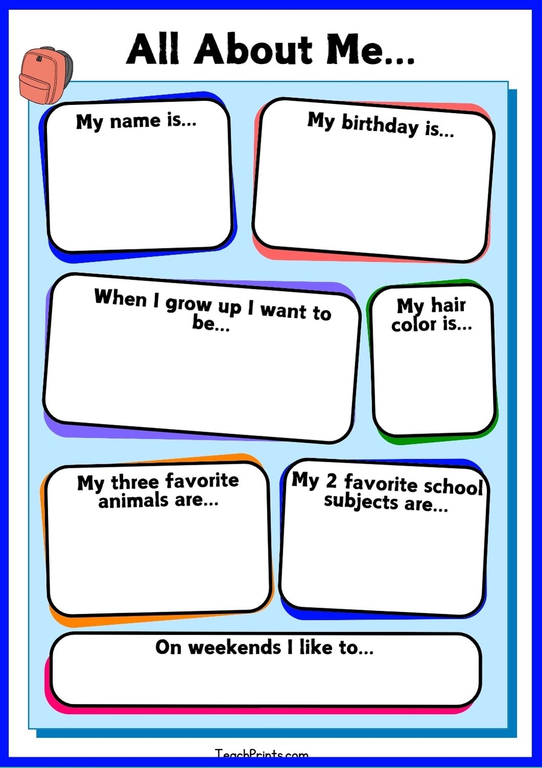 I Me Free Printable Worksheets
