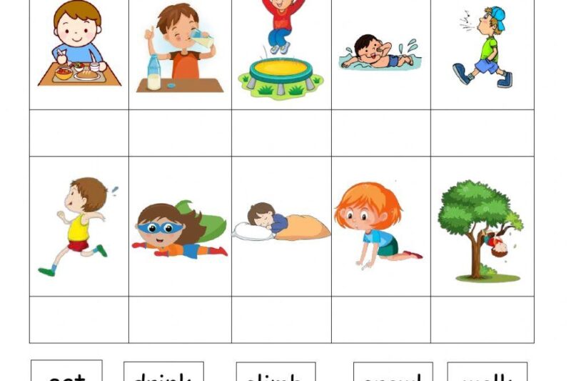 Free Action Words Worksheets For Kindergarten