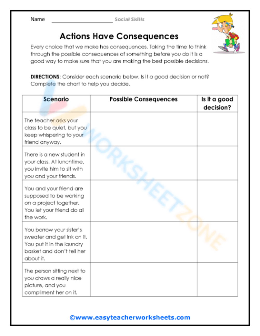 Actions Have Consequences Worksheet Worksheets Library