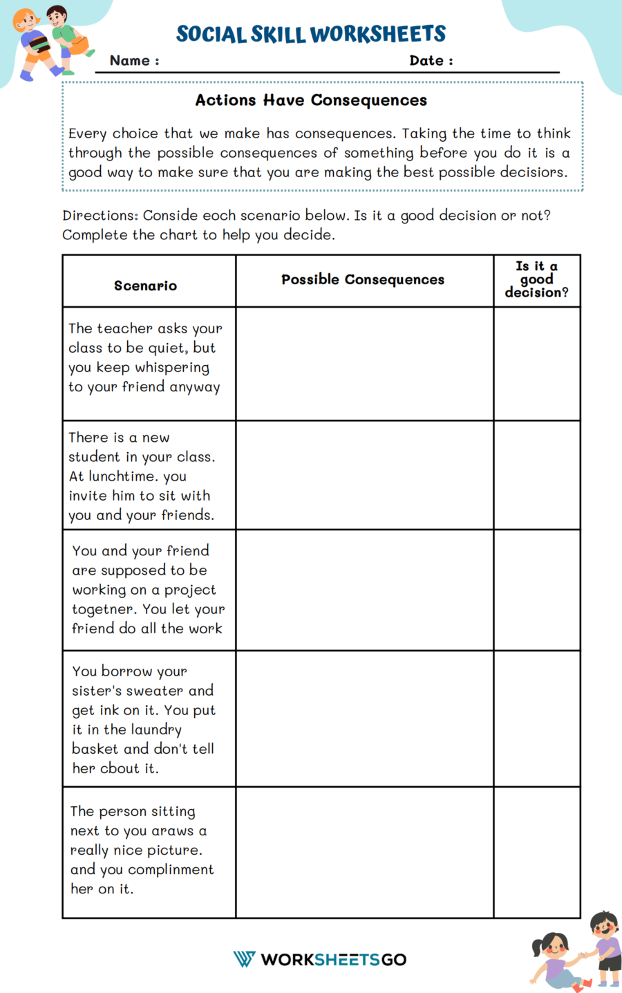Actions Have Consequences Worksheets WorksheetsGO