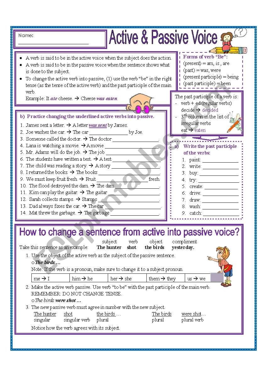 Active And Passive Worksheets Free Printable