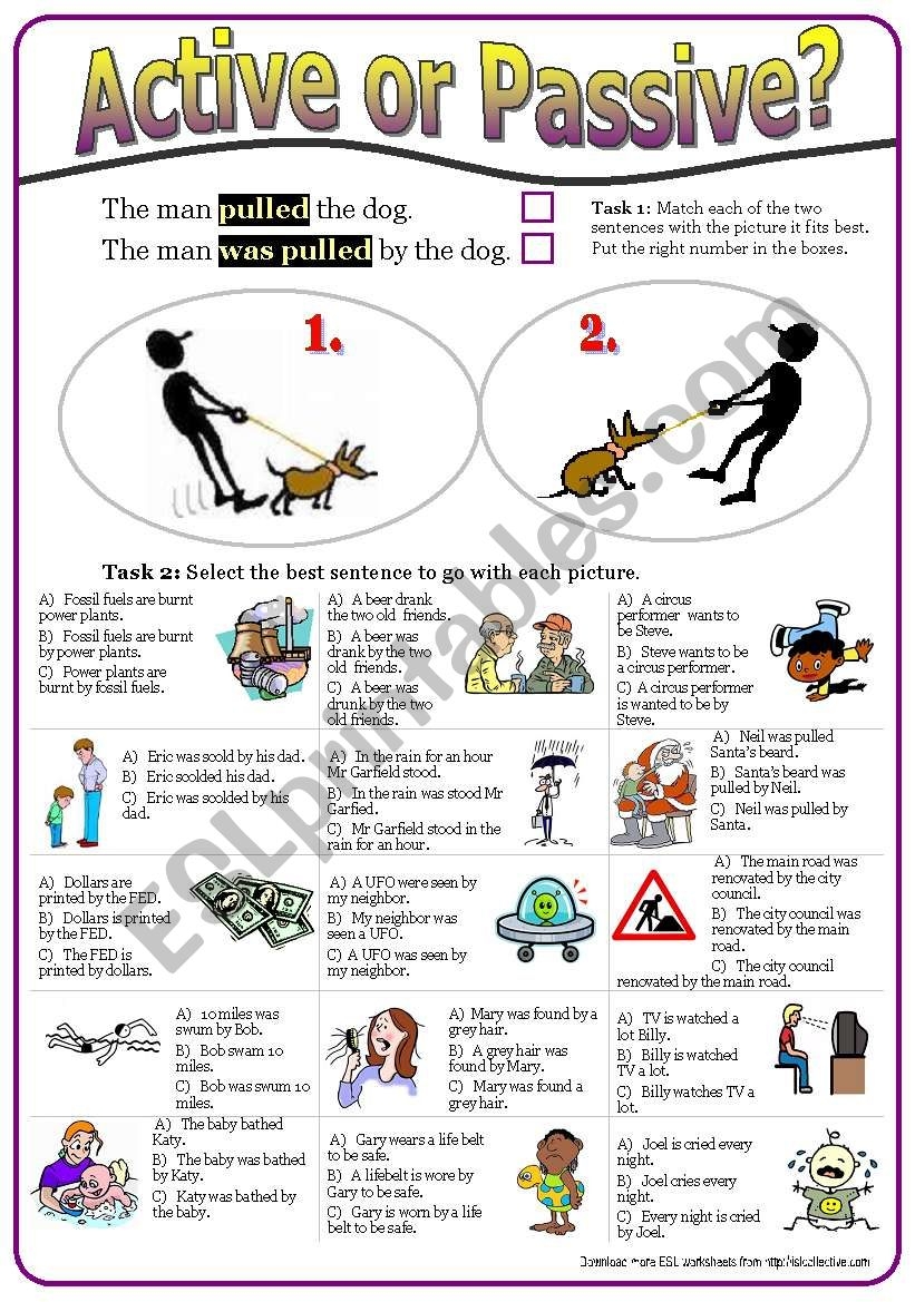 Active Or Passive 4 Multiple Choice Exercises with KEY In Present Simple And Past Simple ESL Worksheet By Kisdobos