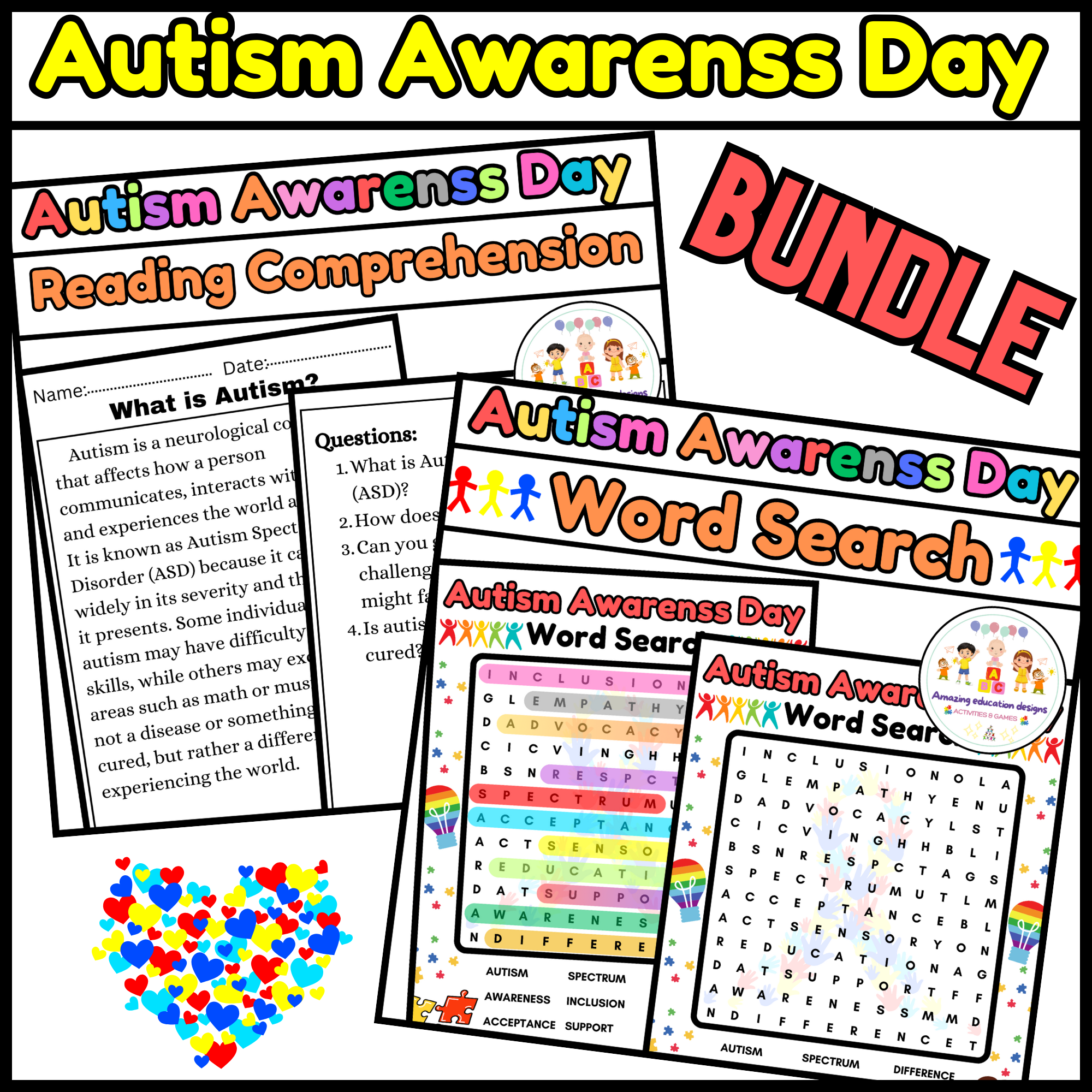Activities BUNDLE Worksheets Autism Awarenss Day Activities BUNDLE Worksheets Autism Awarenss Day