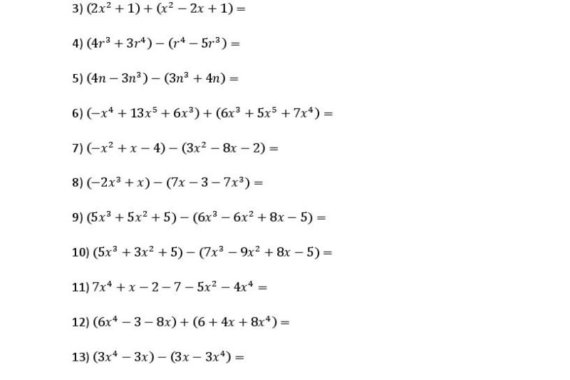 Free Printable Worksheets Adding Polynomials