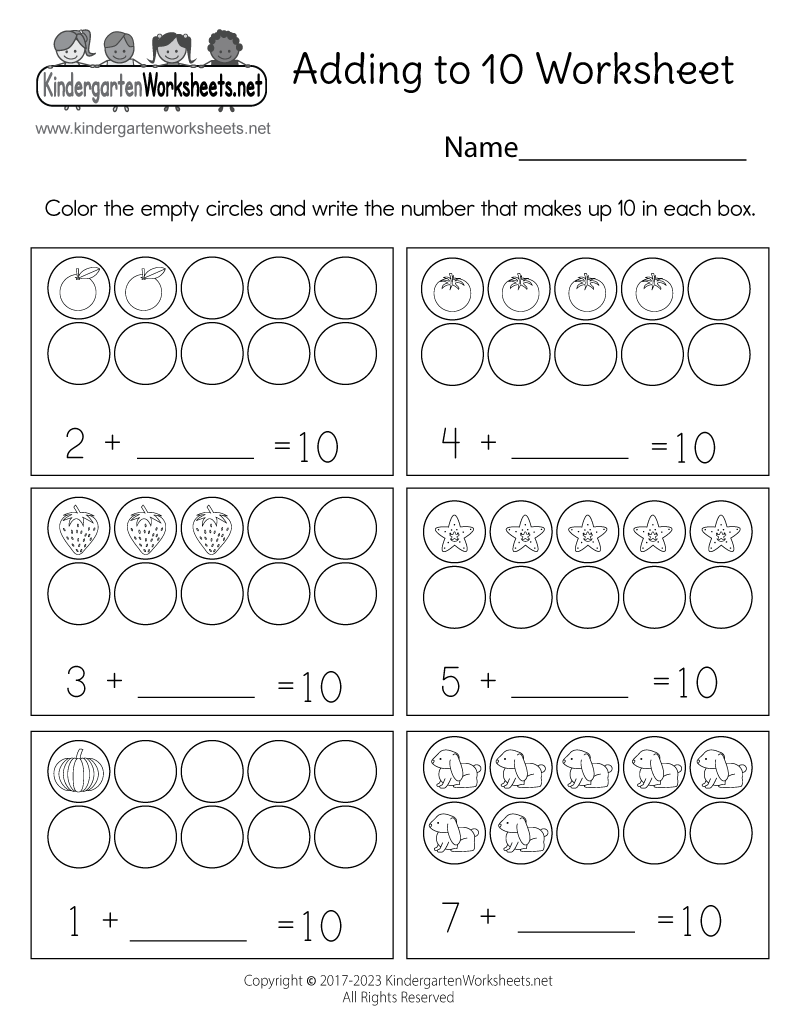 Free Kindergarten Addition Worksheets To 10