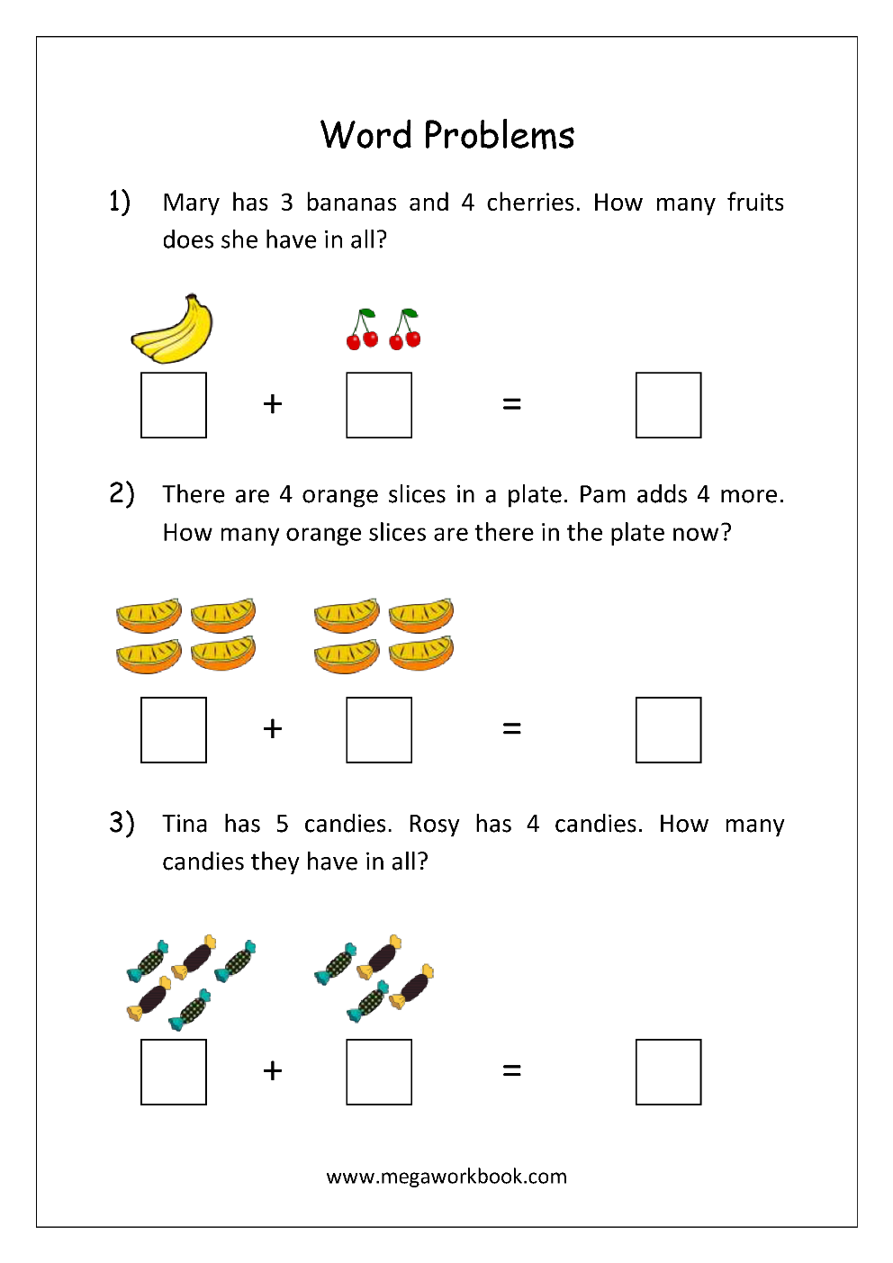Addition And Subtraction Word Problems Worksheets For Kindergarten