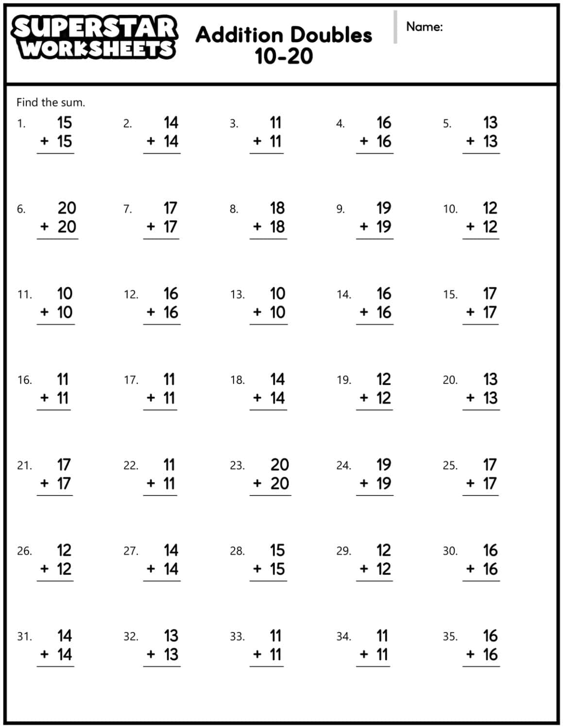 Addition Doubles Worksheets Superstar Worksheets Addition Doubles Worksheets Superstar Worksheets