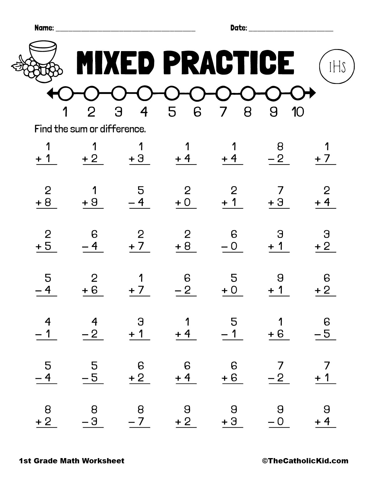 Addition U0026 Subtraction Practice 1st Grade Math Worksheet