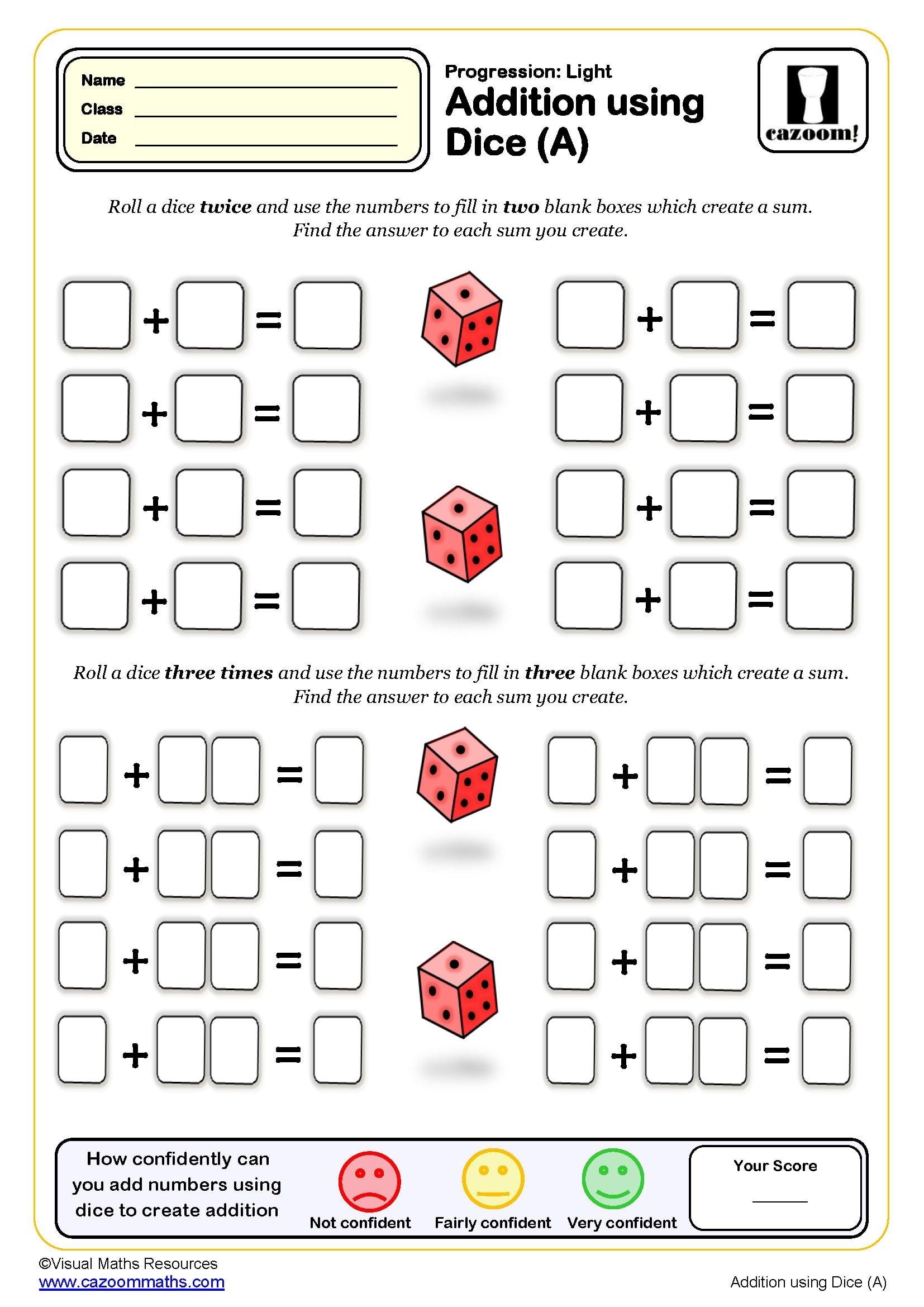 Dice Worksheet Kindergarten Printable