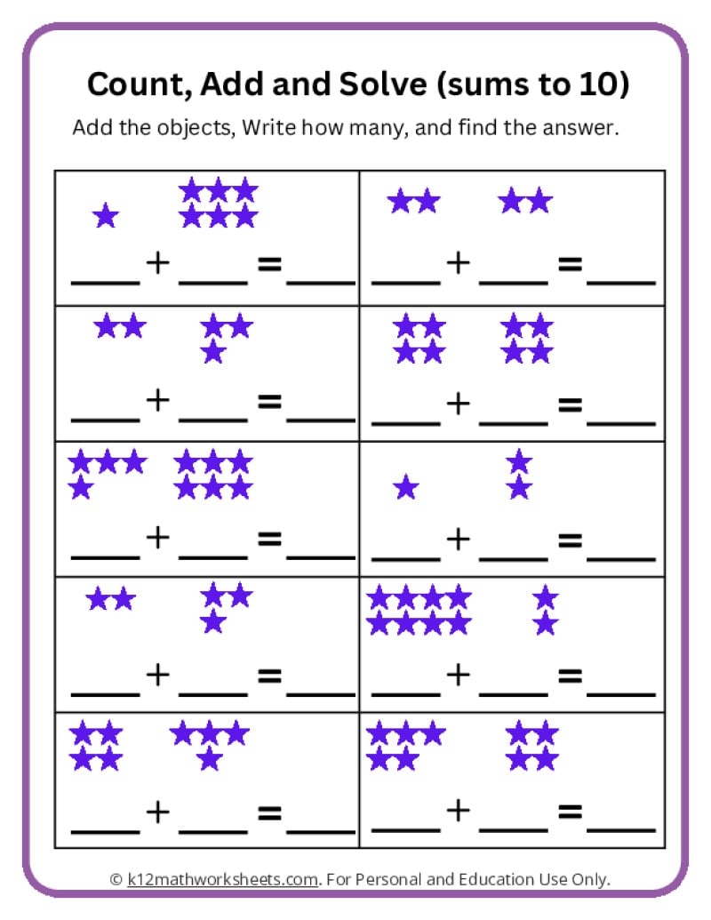 Addition Word Problems Kindergarten Worksheets