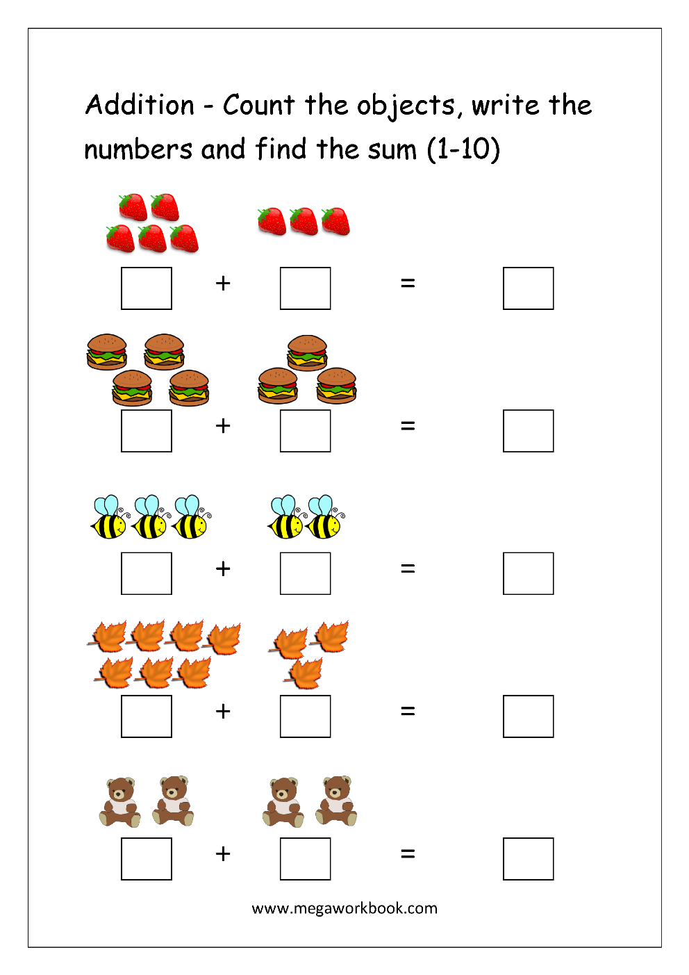 Addition Worksheets For Kindergarten Math Addition Worksheets Addition Practice Worksheets Addition For Kindergarten MegaWorkbook