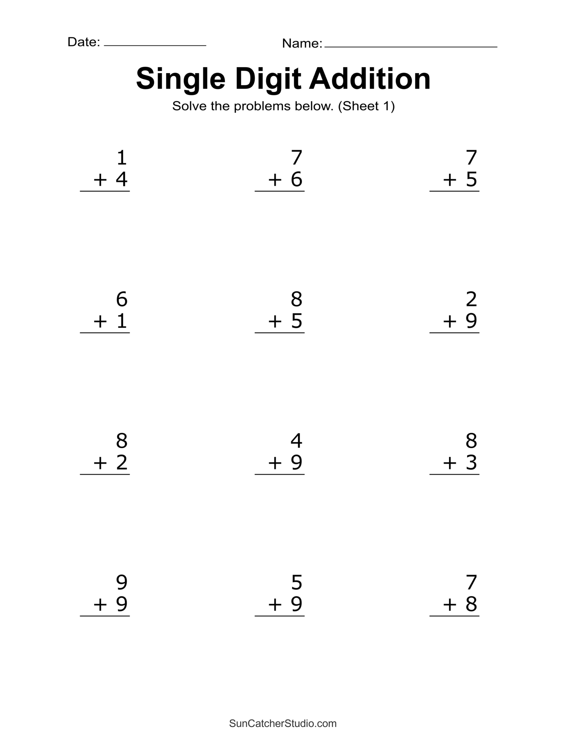 Free Kindergarten Addition Worksheets Printable