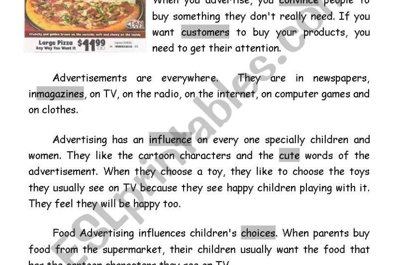 Reading Advertisements For Comprehension Worksheets